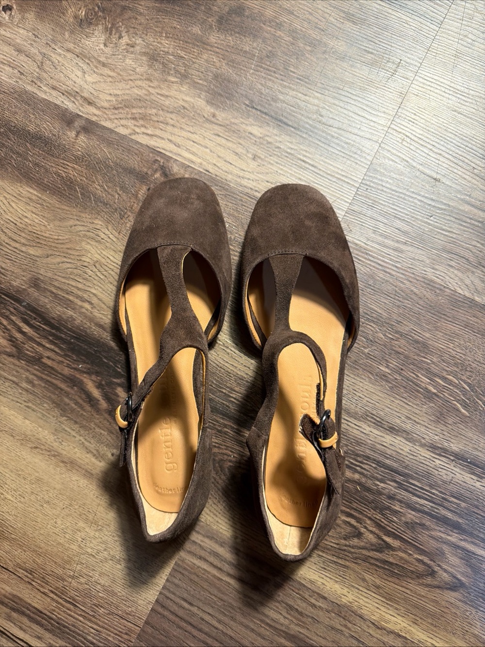 Gentle Souls Womens Chocolate Brown Suede Close Toe T-Strap Flat Sandals Size 8M